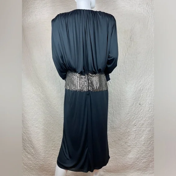🔥Vintage 70s/80s Saks Fifth Avenue Tadashi Draped Wrap Sequins Party Dress